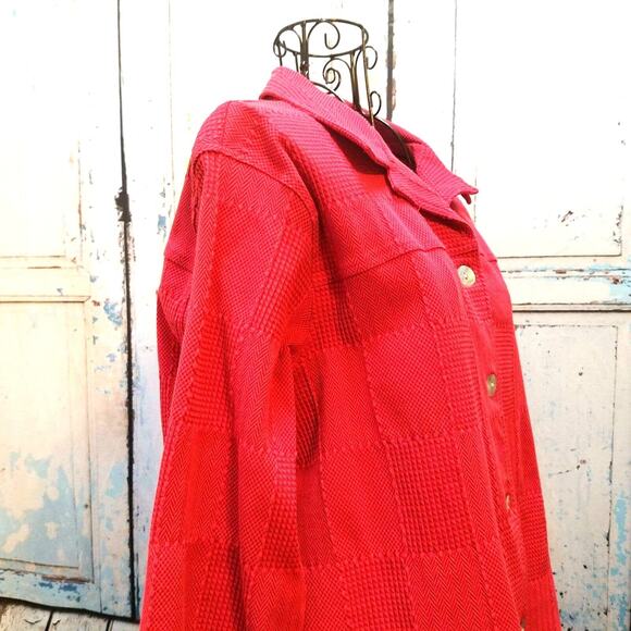 Coldwater Creek Jacket Cardigan Size M Red Knit Squares Oyster Shell Buttons - Picture 6 of 11